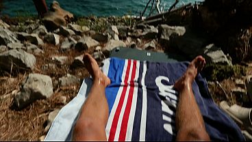 Amateur couple, risky sex on a nudist beach, big cumshot — I think someone saw us! | Polish dialogue